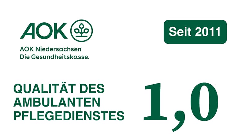 AOK Niedersachsen: jakość ambulatoryjnej służby opiekuńczej — 1,0, od 2011 roku
